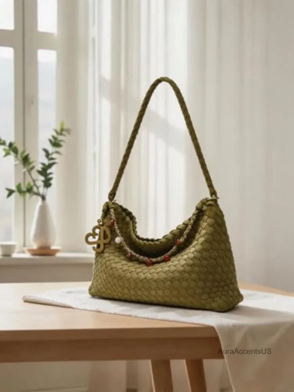 Woven Faux Suede Hobo Shoulder Bag with Tote Handle